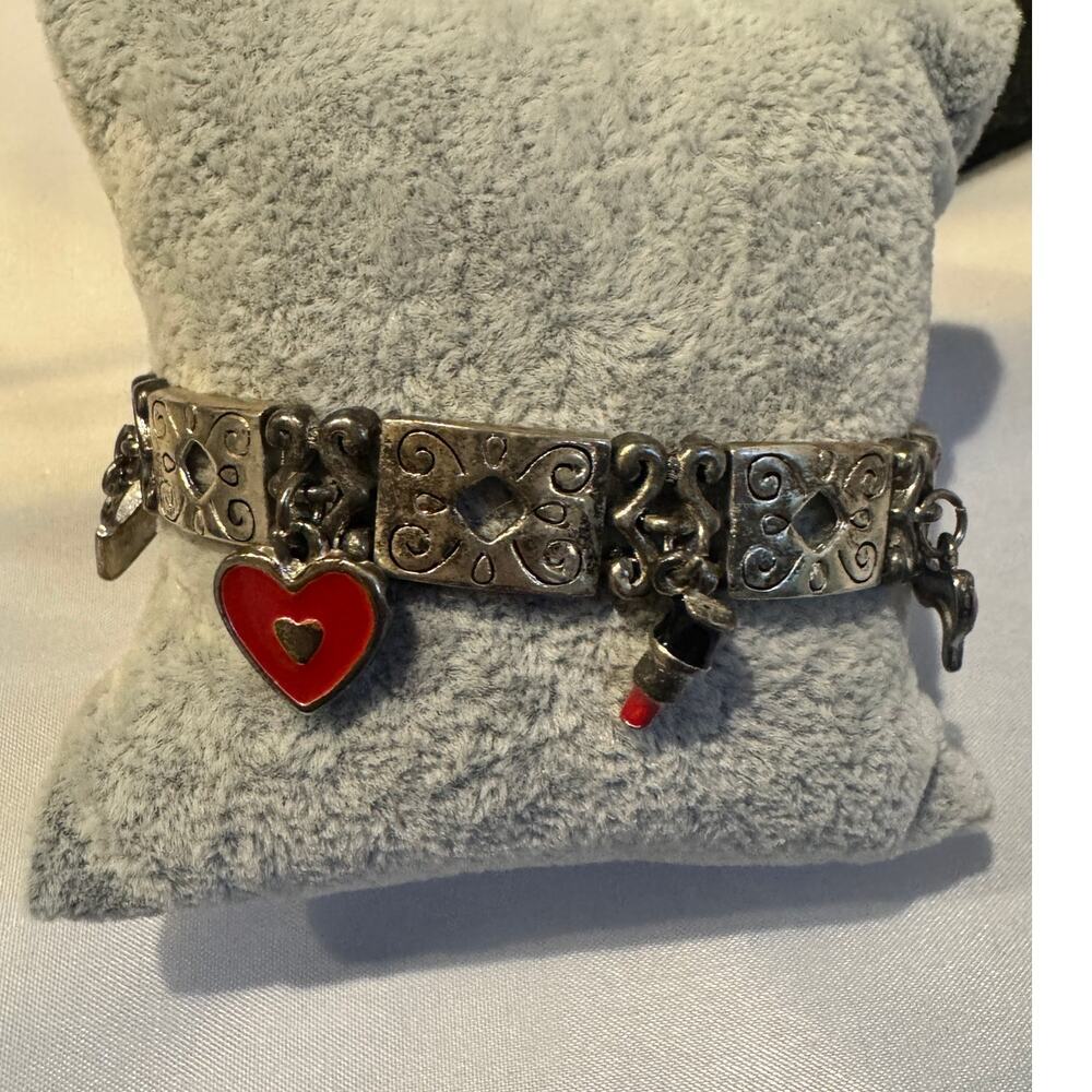 Vintage Silver Colored Cowgirl Charm‎ Bracelet, Magnetic Closure, Stretch Band
